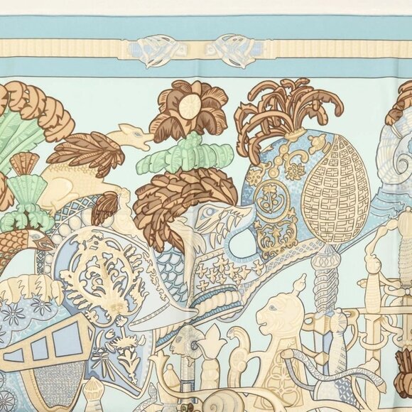 HERMES Carre 90 Scarf ""ARMETS PANACHE"" Silk Blue Auth 139211 - Picture 3 of 15